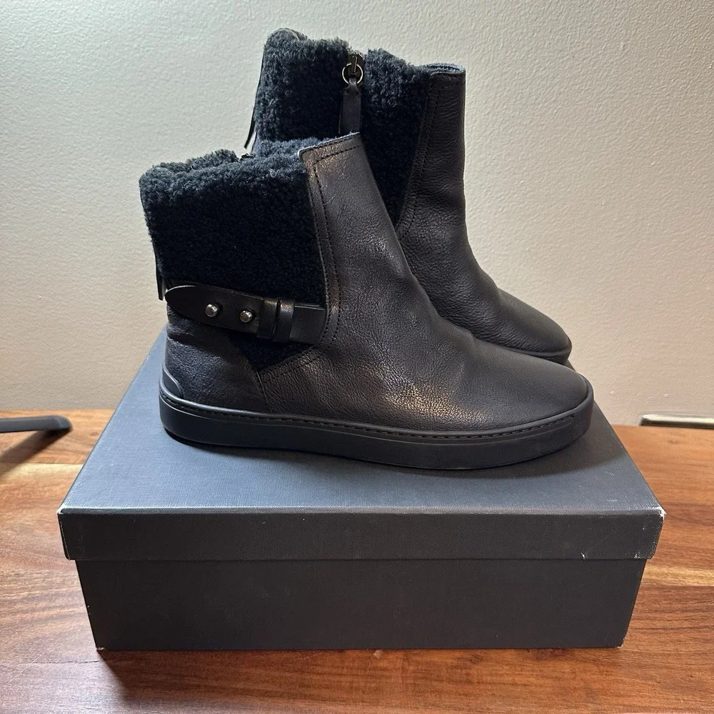 Rag & Bone Farling Leather & Shearling Flat Ankle Boots Womens Size 7 37 New